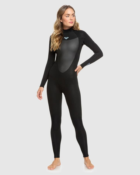 Image of a model wearing Tops. Productname: Roxy - Womens 4/3Mm Prologue Gbs Back Zip Wetsuit - Black - in Black colour by brand - Roxy