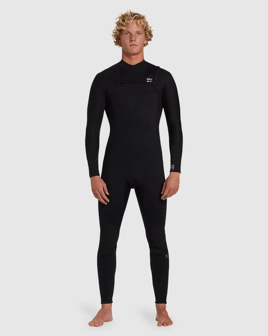 Image of a model wearing Tops. Productname: Billabong - Mens 4/3Mm Foil Chest Zip Steamer Wetsuit - Black - in Black colour by brand - Billabong