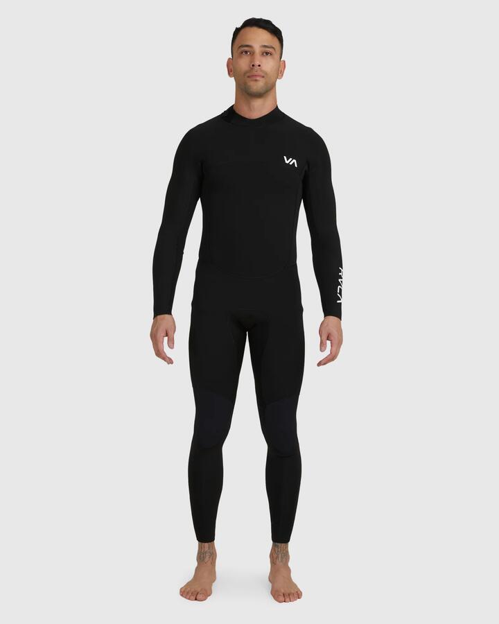 Image of a model wearing Tops. Product name - RVCA Mens 3/2Mm Balance Back Zip Fullsuit Black in Black colour by brand - RVCA