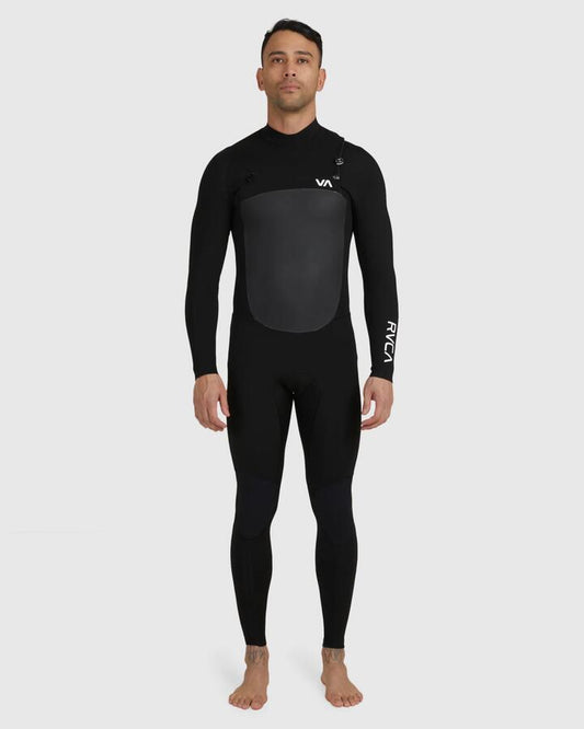 Image of a model wearing Tops. Productname: RVCA Mens 3/2Mm Balance Chest Zip Fullsuit Black - in Black colour by brand - RVCA