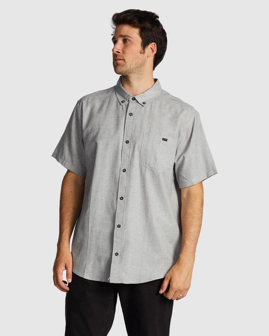 Image of Shirts. Product name - Billabong Mens All Day Short Sleeve Shirt Light Grey in Light Grey colour by brand - Billabong