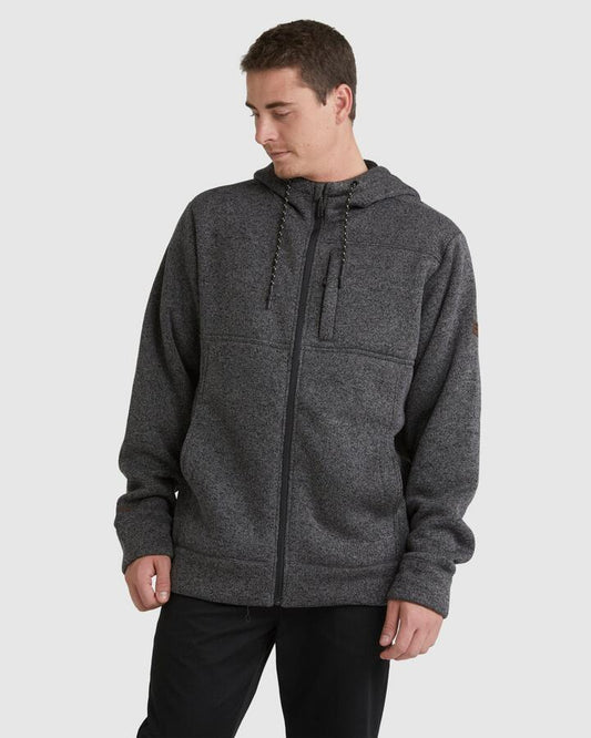 Image of a model wearing Outerwear. Productname: Billabong Mens Boundary Sherpa Zip Up Hoodie Black Heather - in Black Heather colour by brand - Billabong