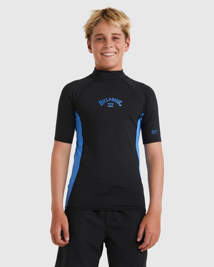 Image of Wetsuits. Product name - Billabong Boys 8-16 Arch Upf 50 Rashguard Black/Summer Blue in Black/Summer Blue colour by brand - Billabong