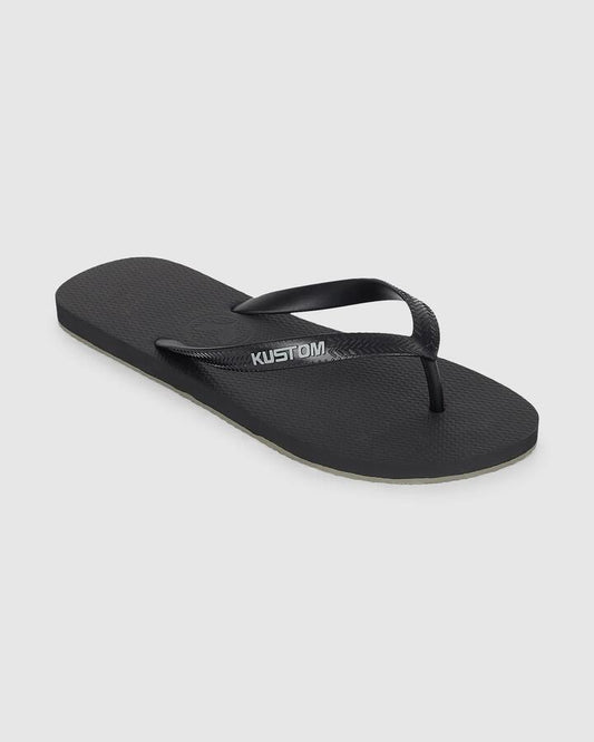 Image of Sandals. Productname: Kustom Mens Blend Base Thongs Black Grey - in Black Grey colour by brand - Kustom