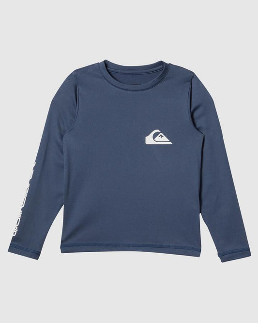 Image of a model wearing Tops. Productname: Quiksilver Boys 2-7 Everyday Long Sleeve Upf 50 Surf Shirt Vintage Indigo - in Vintage Indigo colour by brand - Quiksilver