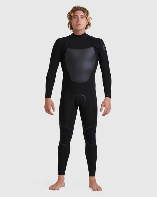 Image of a model wearing Tops. Productname: Quiksilver Mens 3/2Mm Marathon Sessions 2022 Chest Zip Wetsuit Black - in Black colour by brand - Quiksilver