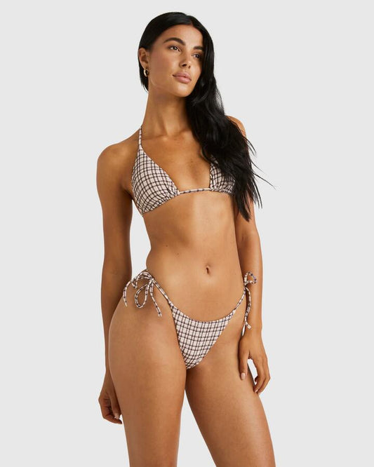 Image of Swimwear. Productname: RVCA Womens Claire Plaid Tie Side Ultra Skimpy Bikini Bottom Plum Perfect - in Plum Perfect colour by brand - RVCA