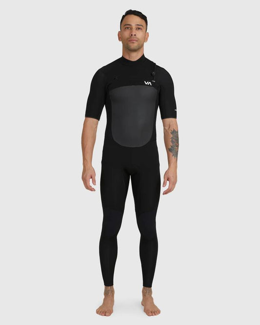 Image of a model wearing Tops. Productname: RVCA Mens 2/2 Balance Chest Zip Full Suit Black - in Black colour by brand - RVCA