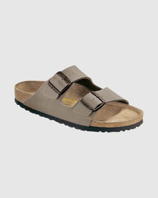 Image of Slippers. Product name - Birkenstock Arizona Birko-Flor Regular Slides Stone in Stone colour by brand - Birkenstock