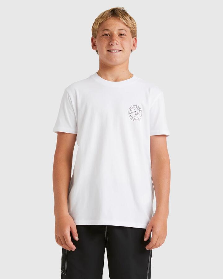 Image of a model wearing Tops. Productname: Billabong Boys 8-16 Big Wave Daz T-Shirt White - in White colour by brand - Billabong