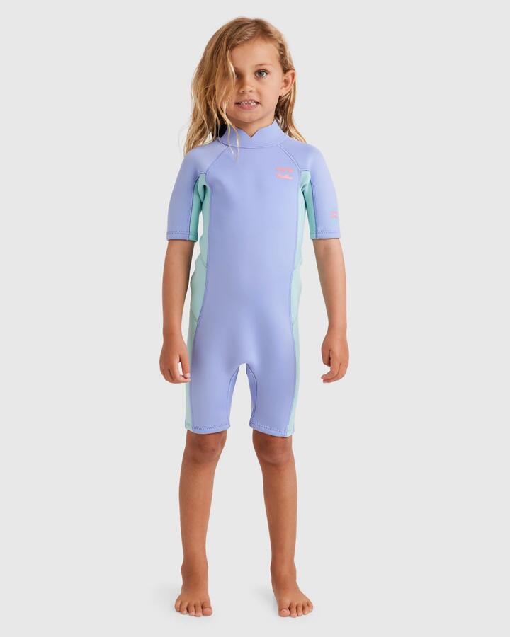 Image of a model wearing Tops. Productname: Billabong Girls 2-6 2/2Mm Foil Back Zip Springsuit Cosmic Blue - in Cosmic Blue colour by brand - Billabong