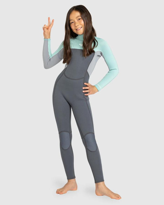 Image of a model wearing Tops. Productname: Roxy Girls 4-16 3/2Mm Prologue Back Zip Wetsuit Ice Green - in Ice Green colour by brand - Roxy