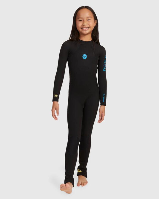 Image of a model wearing Tops. Productname: Roxy Girls 2-16 3/2Mm Prologue Flatlock Back Zip Wetsuit Black - in Black colour by brand - Roxy