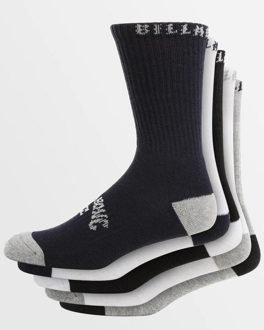 Image of Socks. Product name - Billabong Boys 8-16 Sports 5 Pack Crew Socks Multi in Multi colour by brand - Billabong
