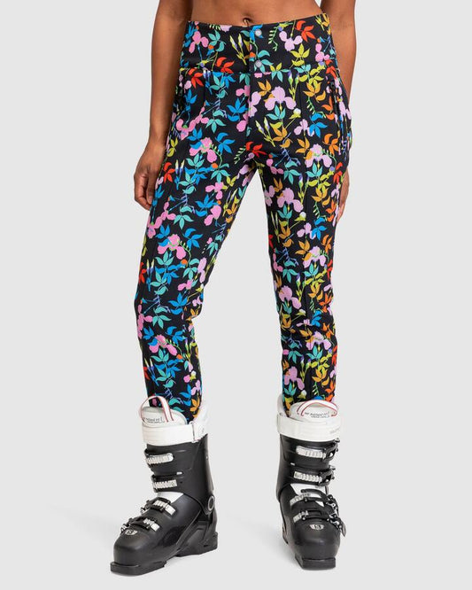 Image of a model wearing Pants. Productname: Roxy - Womens Roxy X Rowley Fuseau Snow Pants - True Black Multifloral - in True Black Multifloral colour by brand - Roxy