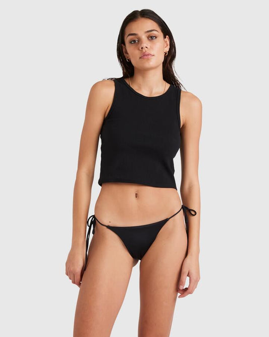 Image of Swimwear. Productname: RVCA Womens Solid Skimpy Tie Side Bikini Bottom Black - in Black colour by brand - RVCA