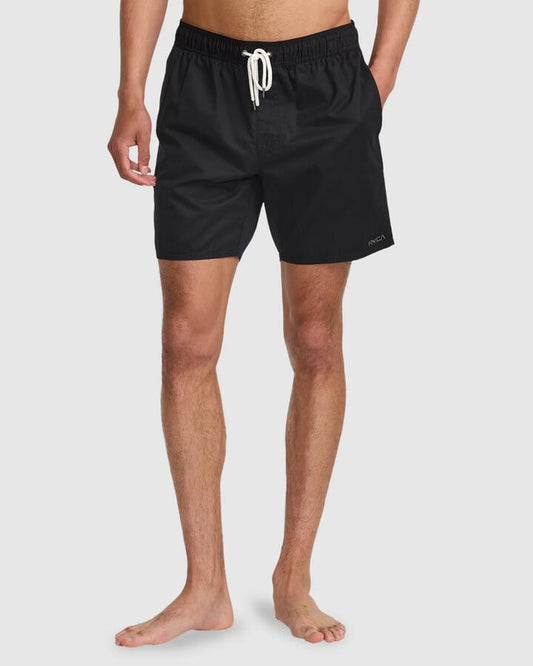 Image of a model wearing Shorts. Productname: RVCA - Mens Opposites Elastic 2 Hybrid Shorts - Black - in Black colour by brand - RVCA