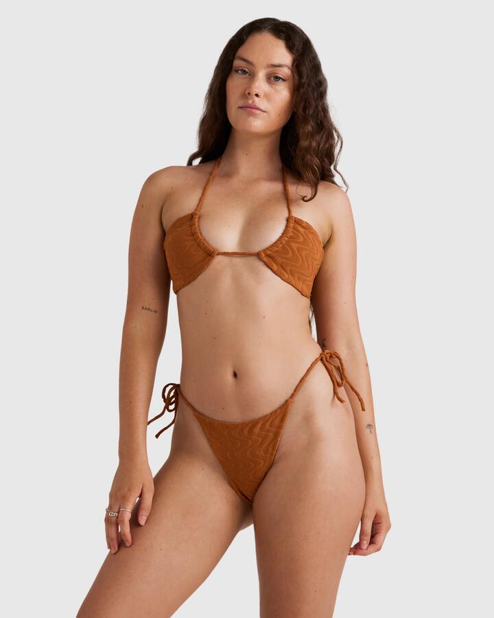 Image of Swimwear. Product name - RVCA Womens Tezzy Wave Halter Bikini Top Mocha Bisque in Mocha Bisque colour by brand - RVCA