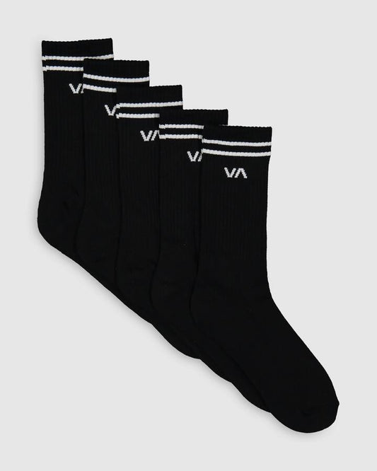 Image of Socks. Productname: RVCA - Mens Union 5 Pack Crew Socks - Black - in Black colour by brand - RVCA