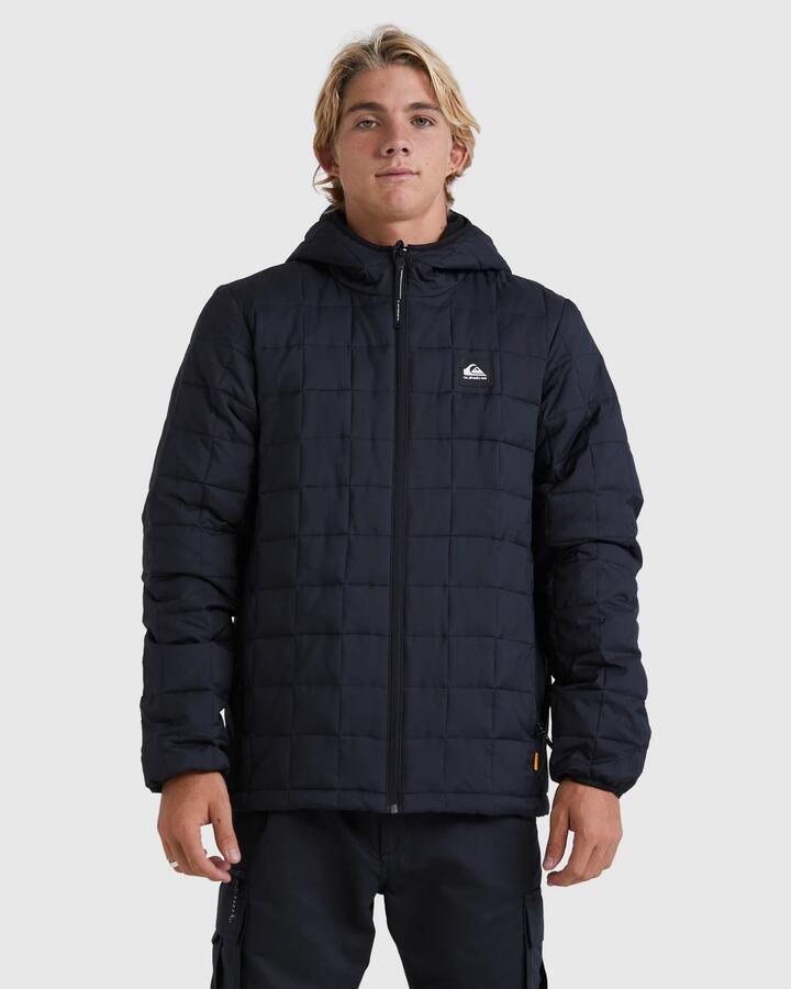 Image of a model wearing Outerwear. Productname: Quiksilver - Mens Stormz Zip Up Hoodie - Black - in Black colour by brand - Quiksilver