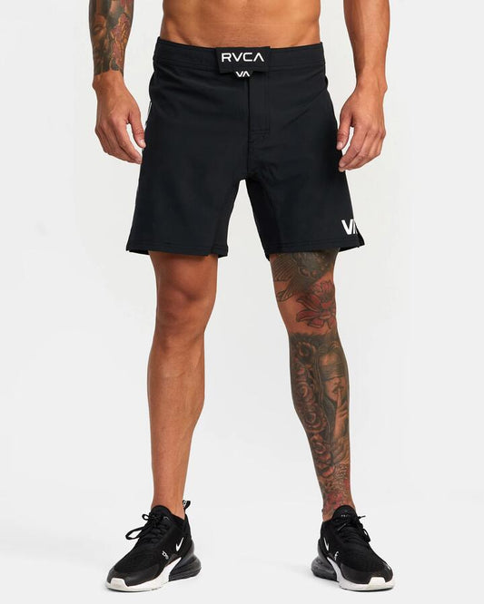 Image of a model wearing Shorts. Product name - RVCA Mens Grappler 17" Athletic Shorts Black in Black colour by brand - RVCA