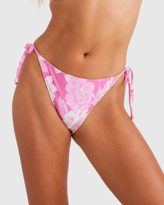 Image of Swimwear. Productname: Roxy Womens Hollow Trees Tie-Side Bikini Bottom Shocking Pink Hollow Tree - in Shocking Pink Hollow Tree colour by brand - Roxy