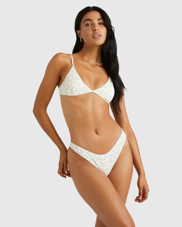 Image of Swimwear. Product name - RVCA Womens Ditsy Rib Medium French Bikini Bottom Whisper White in Whisper White colour by brand - RVCA