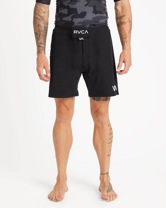 Image of a model wearing Shorts. Productname: RVCA - Mens Fight Scrapper Elastic 17" Shorts - Black - in Black colour by brand - RVCA