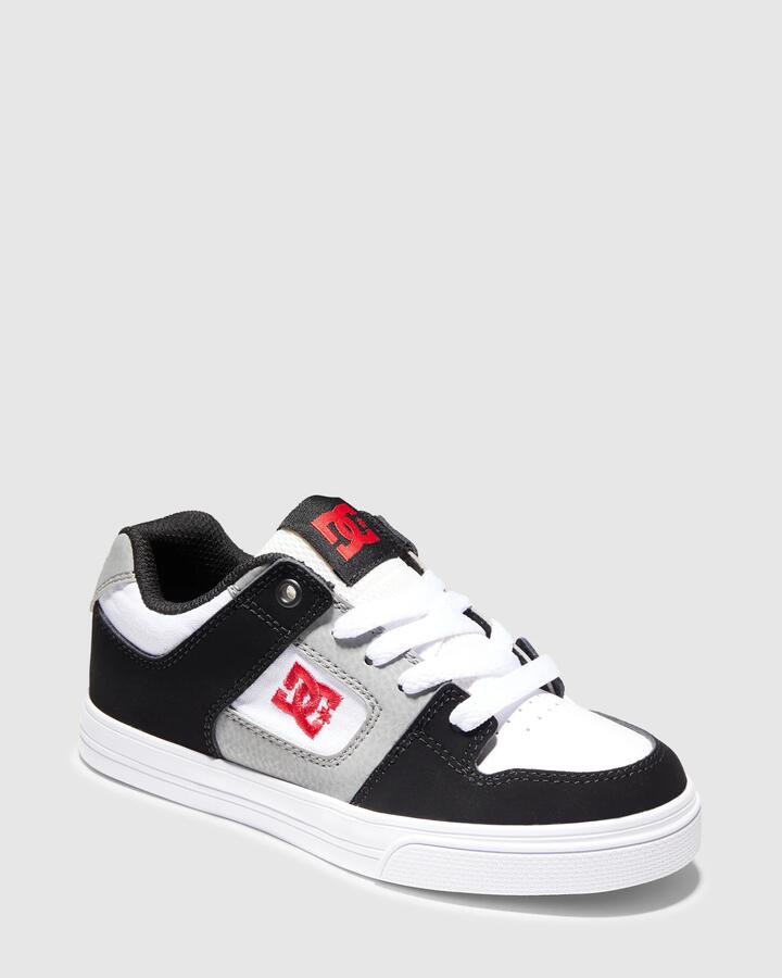 Image of Shoes. Product name - DC Shoes Boys 8-16 Pure Skate Shoes White/Black/Red in White/Black/Red colour by brand - DC Shoes