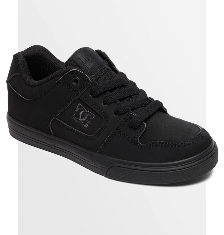Image of Shoes. Product name - DC Shoes Boys 8-16 Pure Skate Shoes Black/Pirate Black in Black/Pirate Black colour by brand - DC Shoes