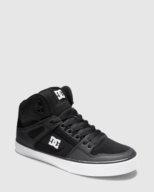Image of Shoes. Product name - DC Shoes Mens Pure High-Top Skate Shoes Black/Black/White in Black/Black/White colour by brand - DC Shoes