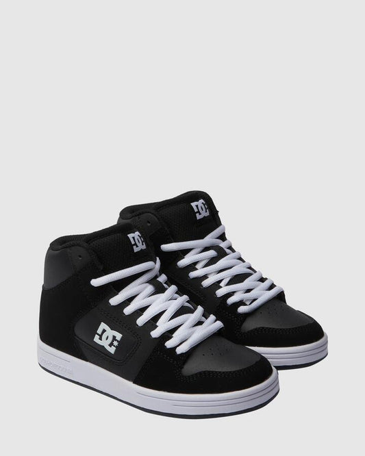 Image of Shoes. Product name - DC Shoes Boys 8-16 Manteca 4 Hi Skate Shoes Black/Black/White in Black/Black/White colour by brand - DC Shoes