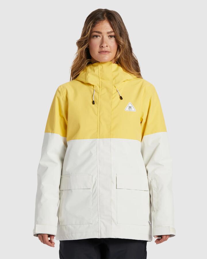 Image of a model wearing Outerwear. Productname: DC Shoes - Womens Cruiser Snow Jacket - Cream Gold - in Cream Gold colour by brand - DC Shoes