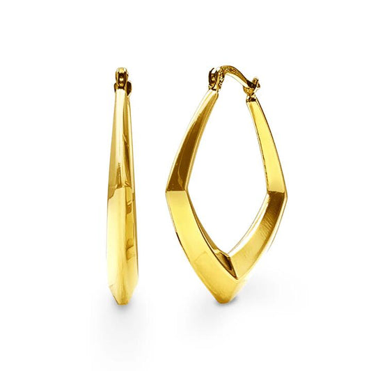 Image of Earrings. Productname: 9kt Yellow Gold Silver Filled Angular Flat Knife Edged Hoop Earrings in Gold colour by brand - Bevilles