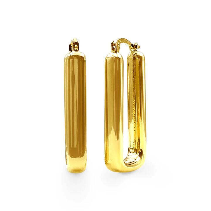 Image of Earrings. Product name - Rectangle Hoop Earrings in 9kt Yellow Bonded Gold in colour by brand - Bevilles