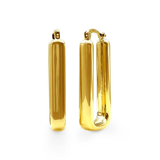 Image of Earrings. Product name - Rectangle Hoop Earrings in 9kt Yellow Bonded Gold in colour by brand - Bevilles