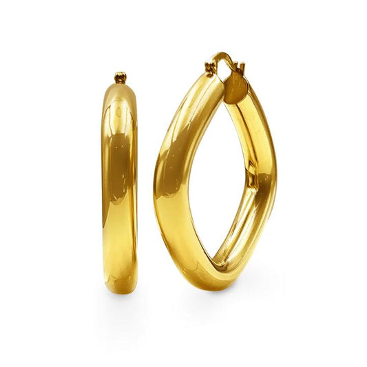 Image of Earrings. Productname: 9kt Yellow Gold Silver Infused Large Square Tube Hoop Earrings in Gold colour by brand - Bevilles