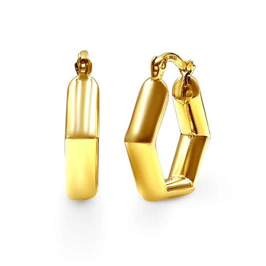 Image of Earrings. Productname: 9kt Yellow Gold Silver Filled Mini Hexagonal Hoop Earrings in Gold colour by brand - Bevilles