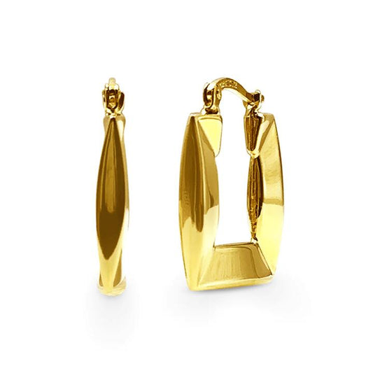 Image of Earrings. Productname: 9kt Yellow Gold Silver Filled Wave Square Hoop Earrings in Gold colour by brand - Bevilles