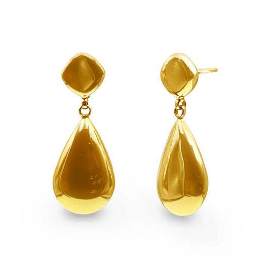Image of Earrings. Productname: 9kt Yellow Gold Silver Infused 90s Vintage Tear Drop Stud Earrings in Gold colour by brand - Bevilles