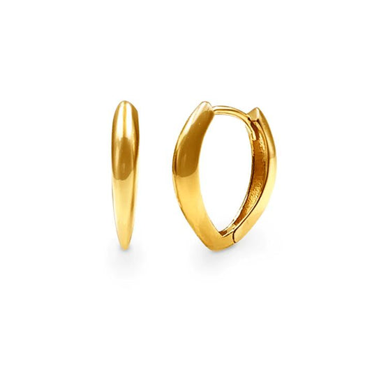 Image of Earrings. Productname: 9kt Yellow Gold Fine Tube Pointed Oval Hoop Earrings in Gold colour by brand - Bevilles