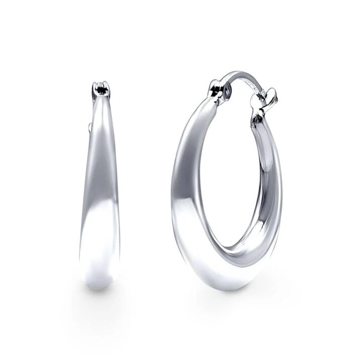Image of Earrings. Productname: 24mm Graduated Hoop Earrings in Sterling Silver in Silver colour by brand - Bevilles