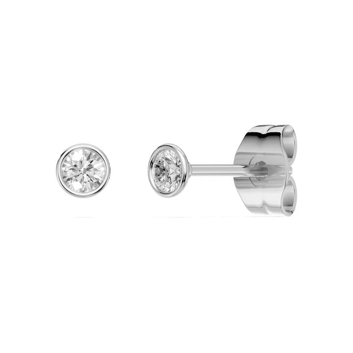 Image of Earrings. Product name - Martini Bezel Stud Earrings with 0.20tw of Laboratory-Grown Diamonds in Sterling Silver and Platinum in colour by brand - Bevilles