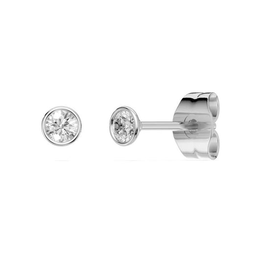 Image of Earrings. Productname: Martini Bezel Stud Earrings with 0.20tw of Laboratory-Grown Diamonds in Sterling Silver and Platinum in Diamond colour by brand - Bevilles
