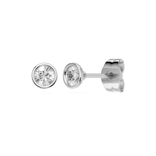 Image of Earrings. Productname: Bezel Stud Earrings with 0.40ct of Laboratory Grown Diamonds in Sterling Silver and Platinum in Diamond colour by brand - Bevilles