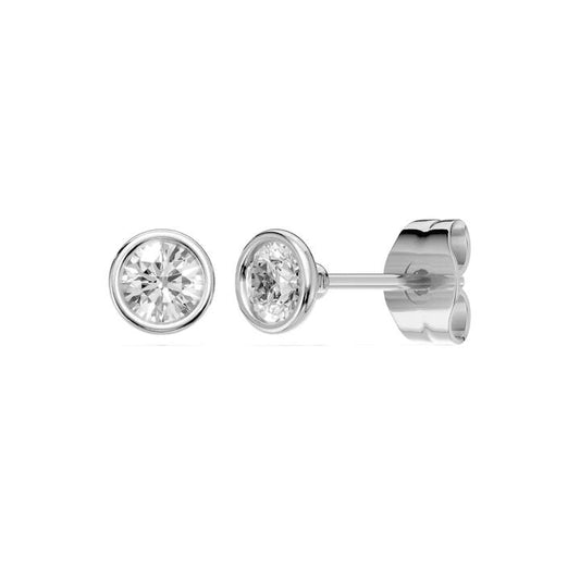 Image of Earrings. Productname: Bezel Stud Earrings with 0.60ct of Laboratory Grown Diamonds in Sterling Silver and Platinum in Diamond colour by brand - Bevilles