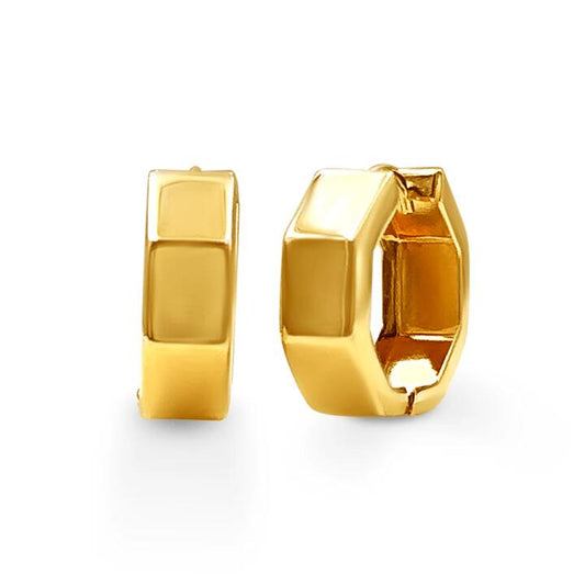 Image of Earrings. Productname: 9kt Yellow Gold Silver Infused Mini 7 Sided Huggie Earrings in Gold colour by brand - Bevilles