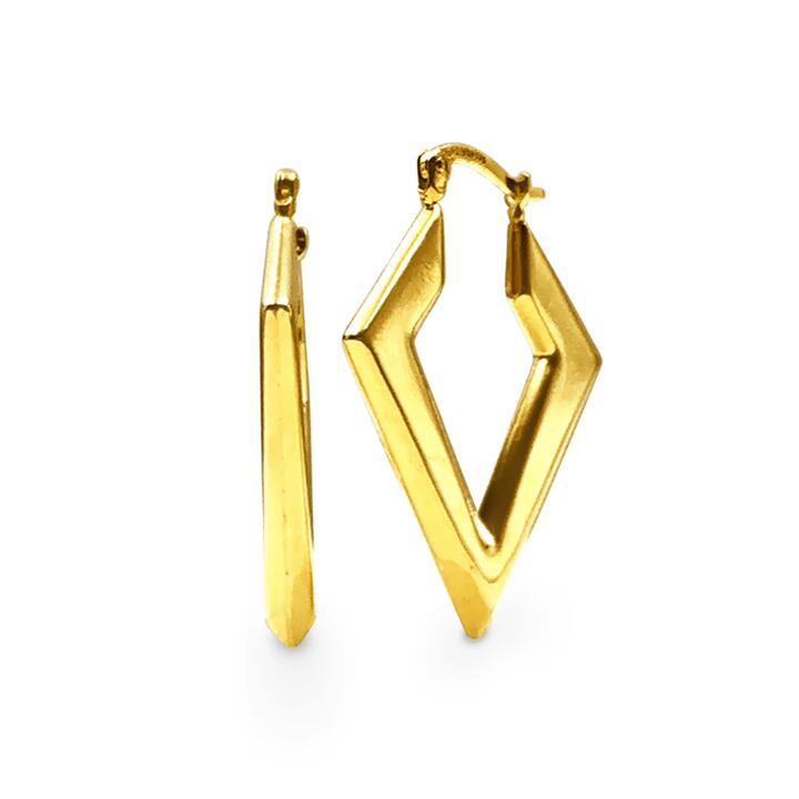 Image of Earrings. Productname: 9kt Yellow Gold Silver Infused V Style Hoop Earrings in Gold colour by brand - Bevilles