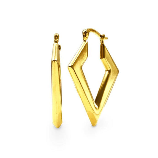 Image of Earrings. Productname: 9kt Yellow Gold Silver Infused V Style Hoop Earrings in Gold colour by brand - Bevilles