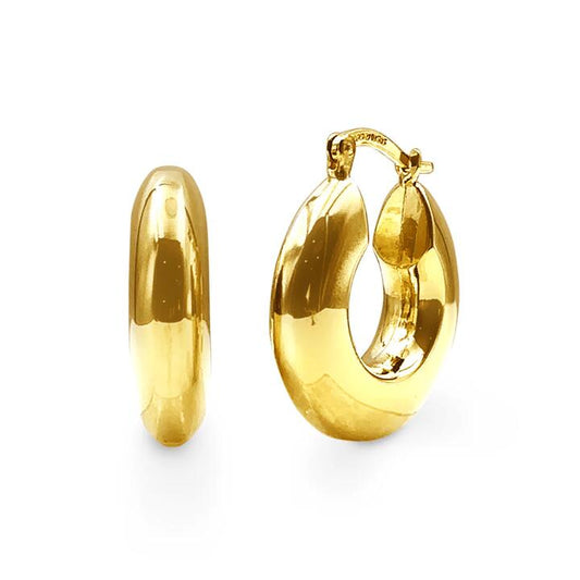 Image of Earrings. Productname: 9kt Yellow Gold Silver Infused Thick Open Top Tube Hoop Earrings in Gold colour by brand - Bevilles